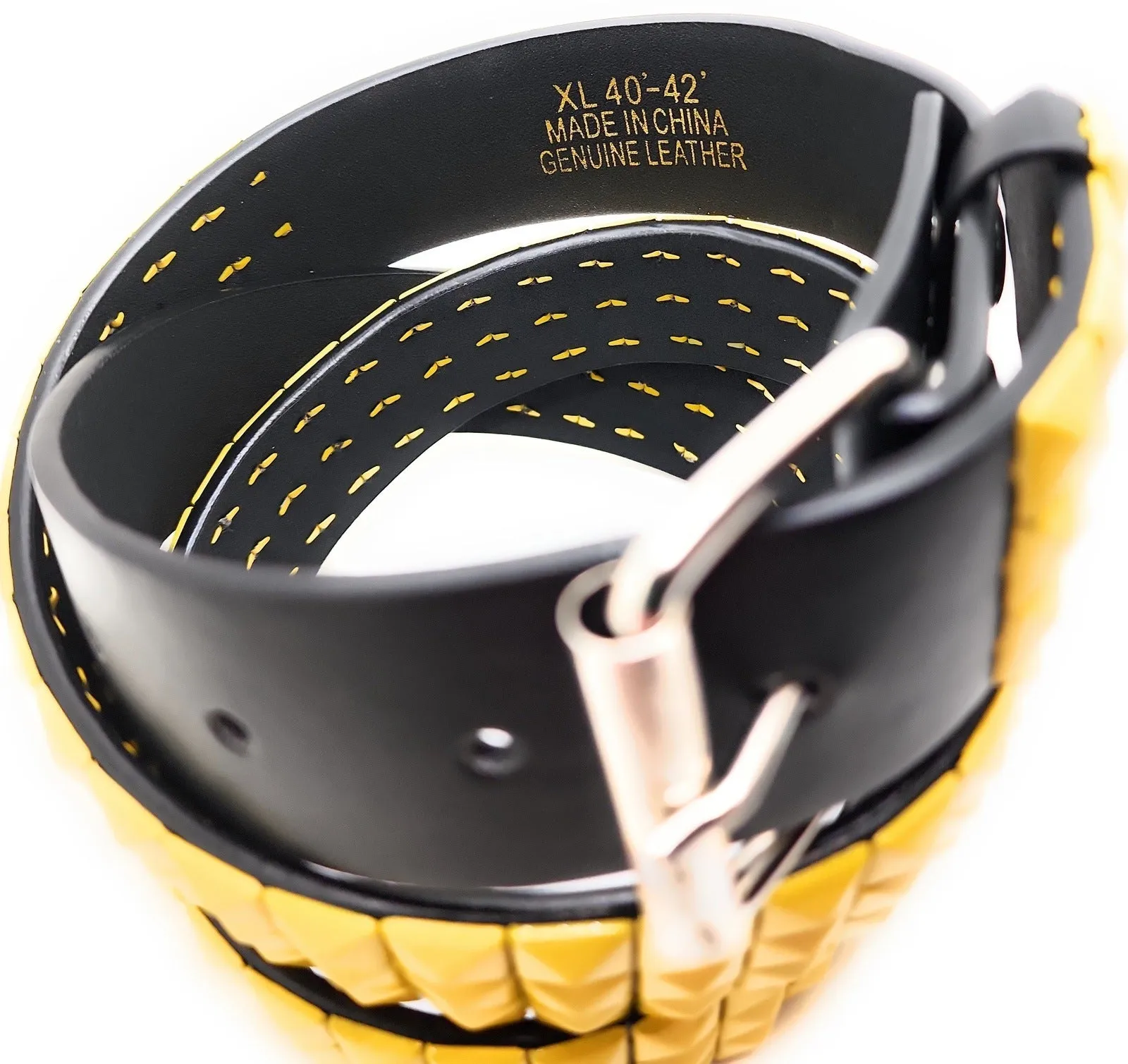 Yellow Pyramid Studded Leather Belt Punk