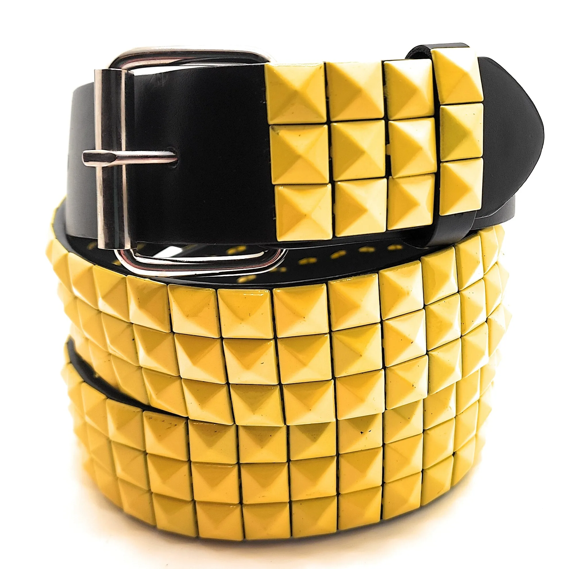 Yellow Pyramid Studded Leather Belt Punk