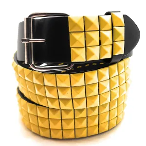 Yellow Pyramid Studded Leather Belt Punk