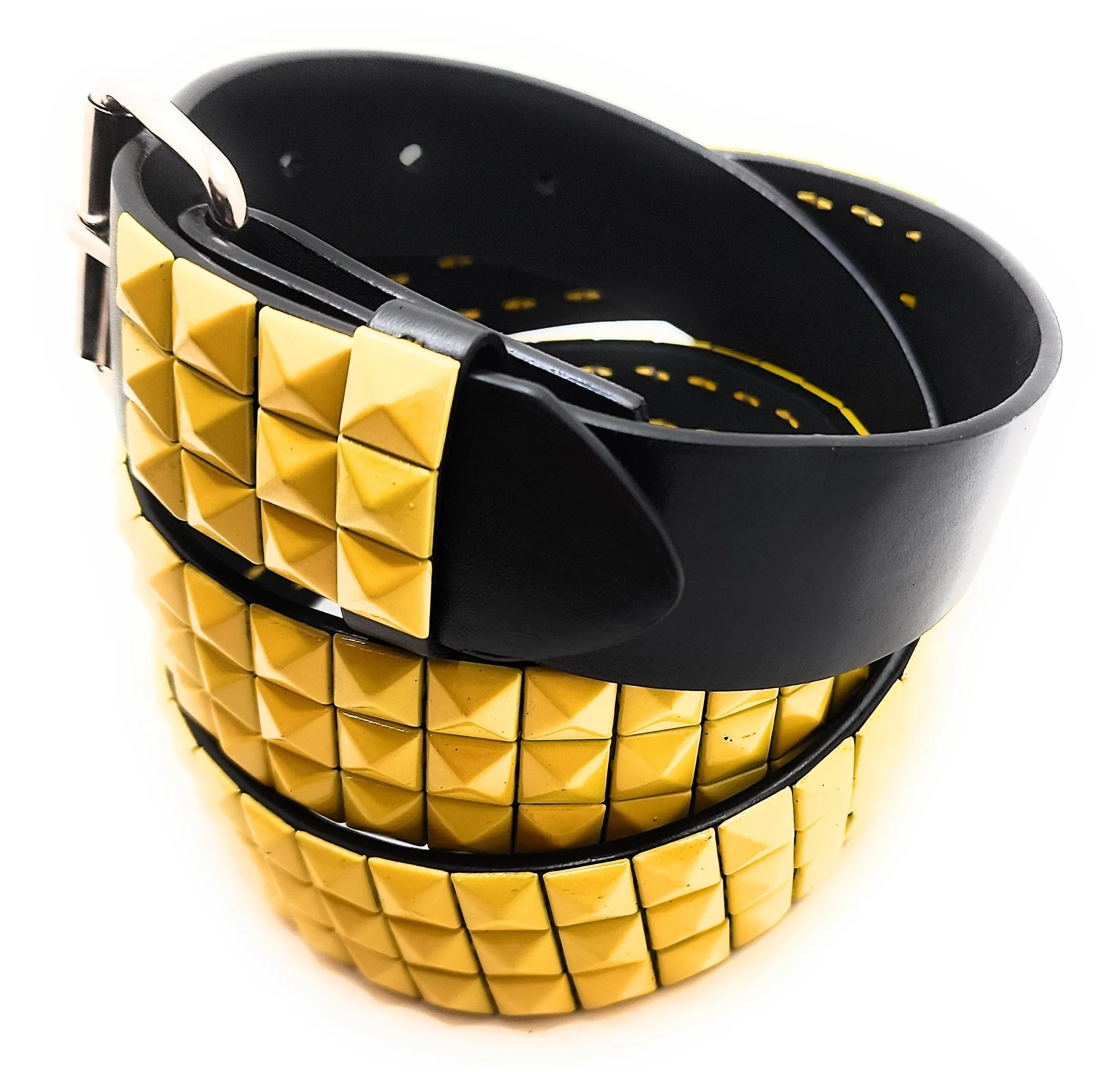 Yellow Pyramid Studded Leather Belt Punk