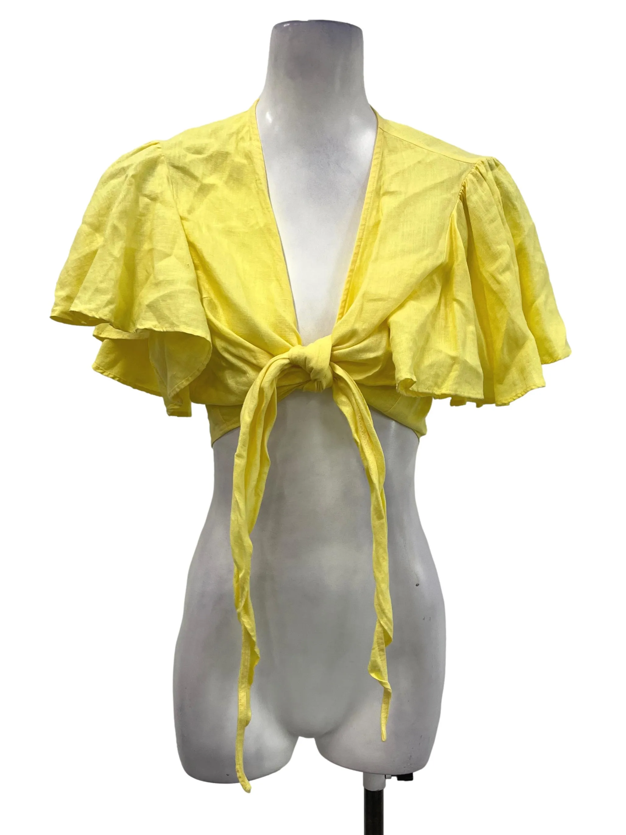 Yellow Tie Front Crop Top