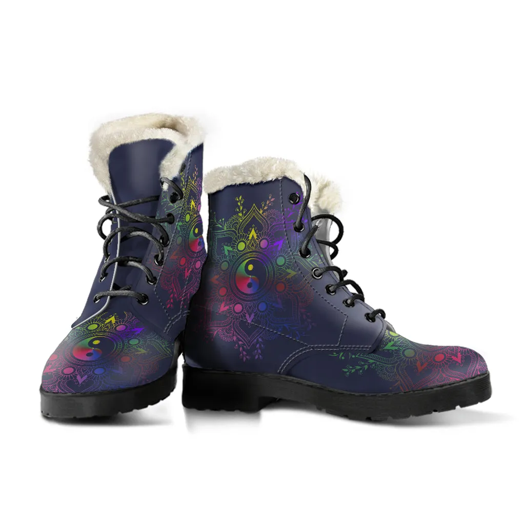 Yin Yang Mandala Faux Fur Eco-Friendly Leather Boots