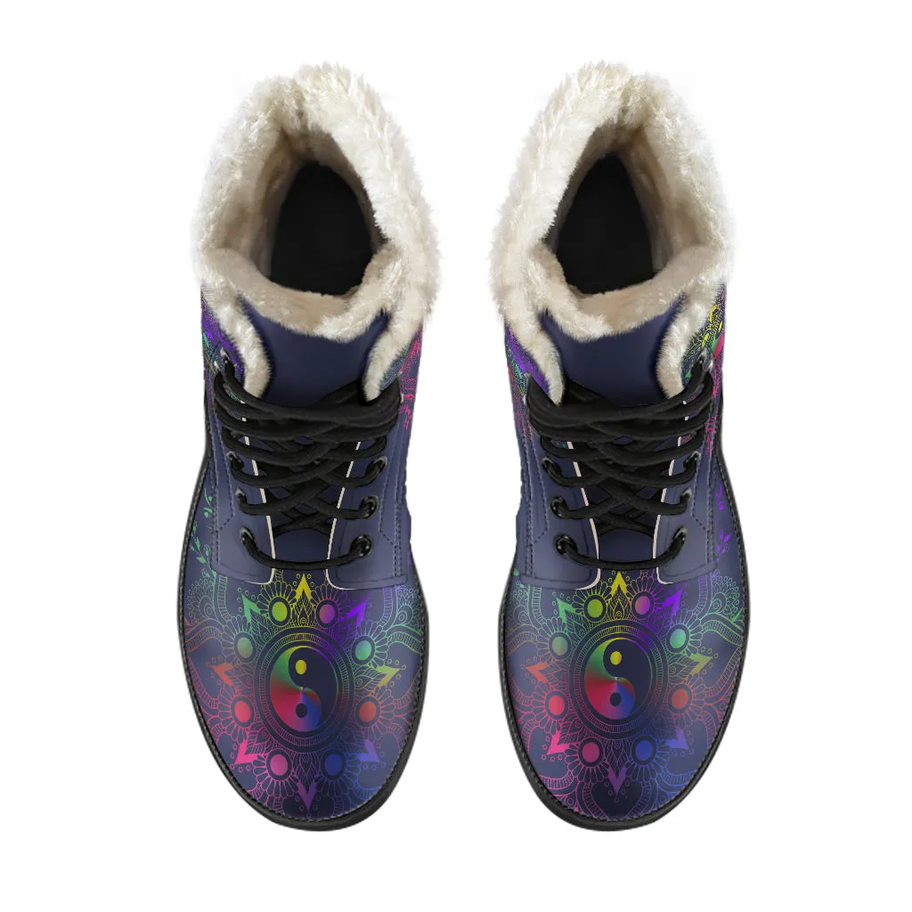 Yin Yang Mandala Faux Fur Eco-Friendly Leather Boots