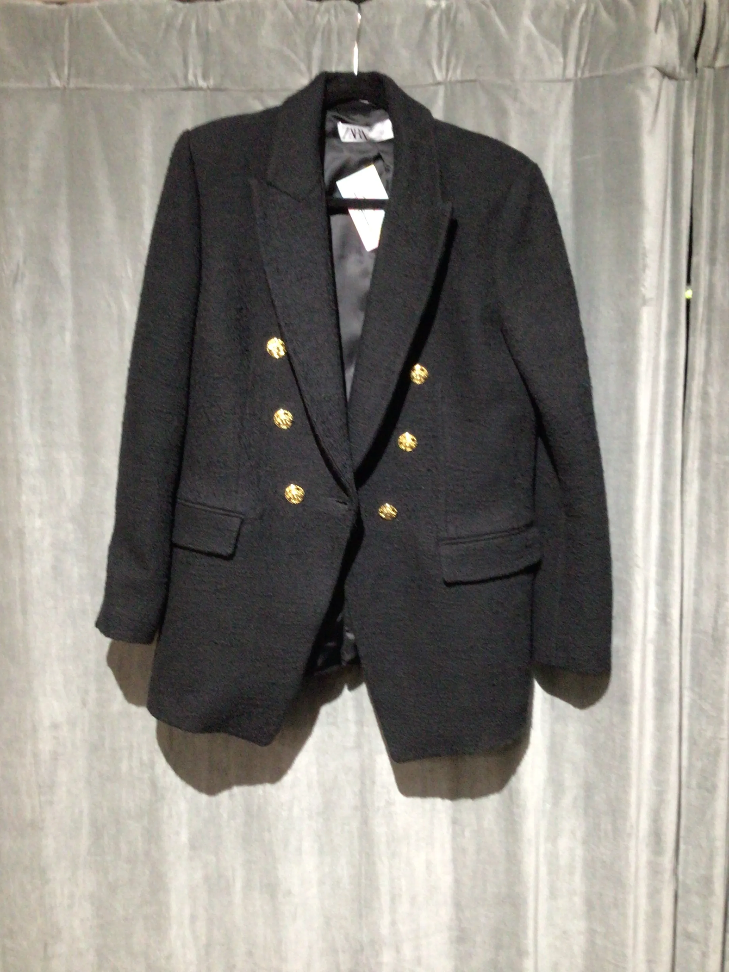 Zara Black tweed Blazer with Gold Buttons