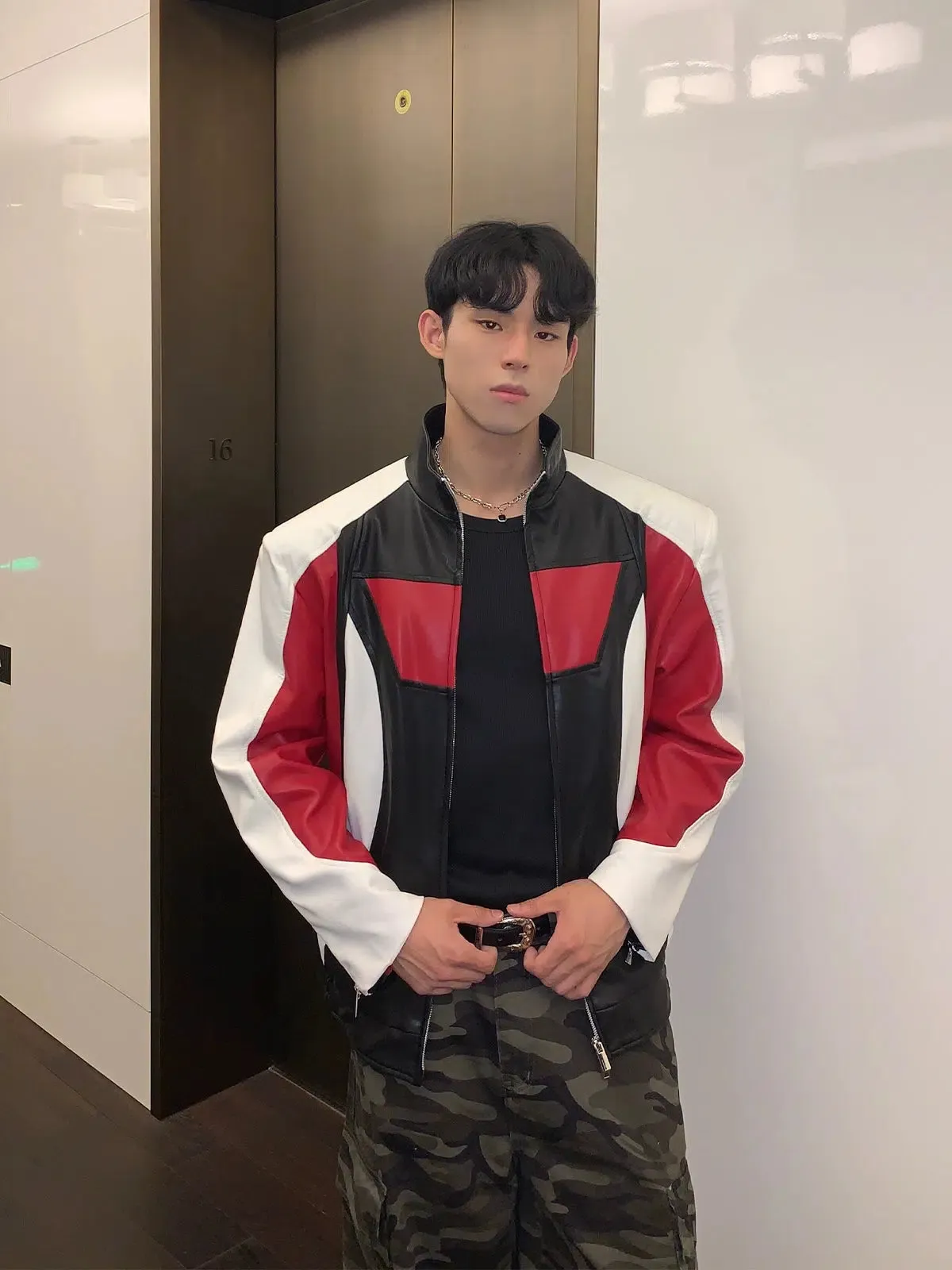 Zip-up Colorblock Motorcycle Jacket