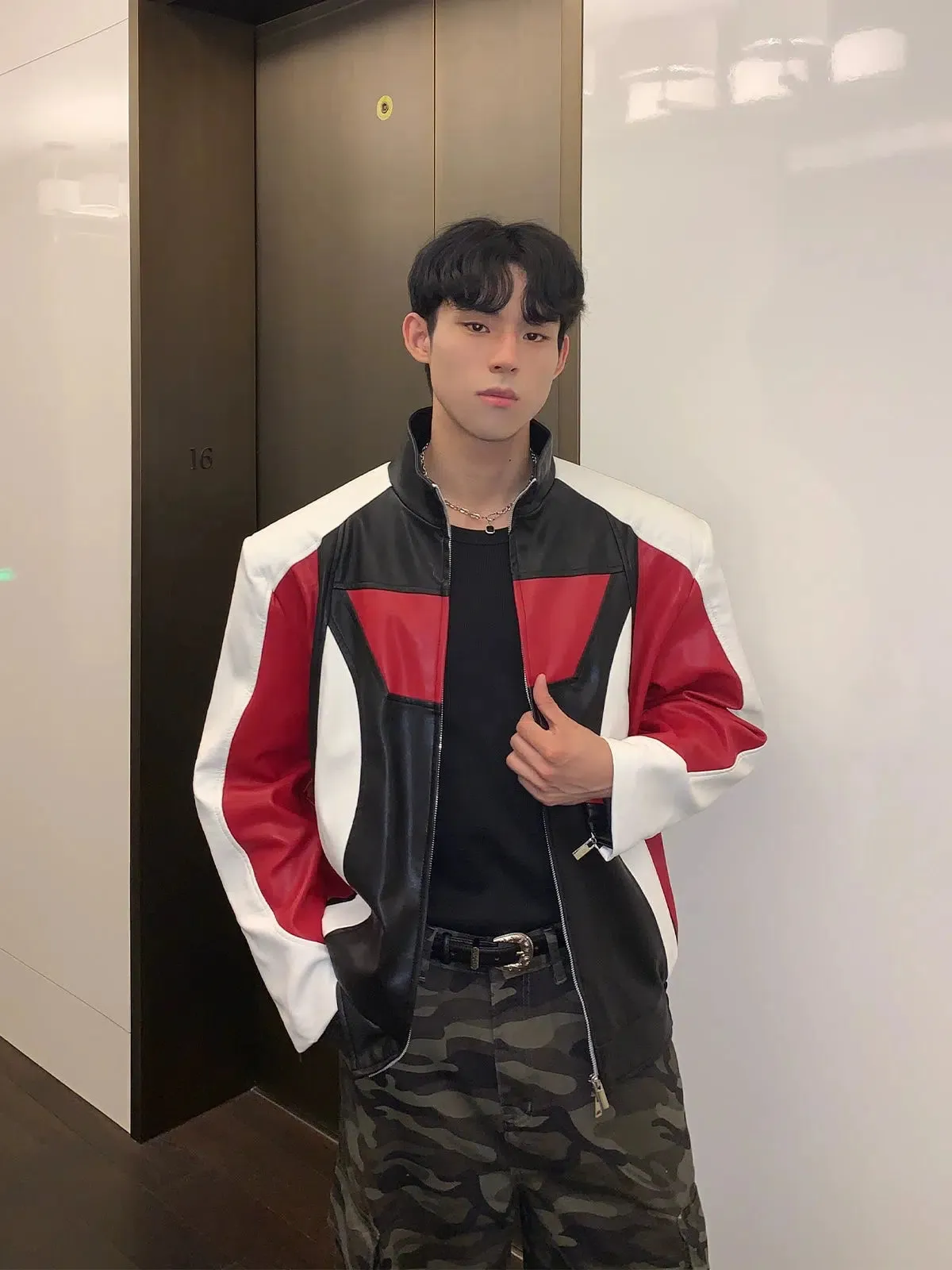 Zip-up Colorblock Motorcycle Jacket
